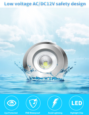 COB 316LSS LED sợi thủy tinh Ánh sáng hồ bơi 2 inch 10W Trắng mát Màu trắng ấm